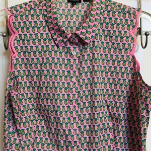 Adorable Bright Pink Pineapple Sleeveless Top